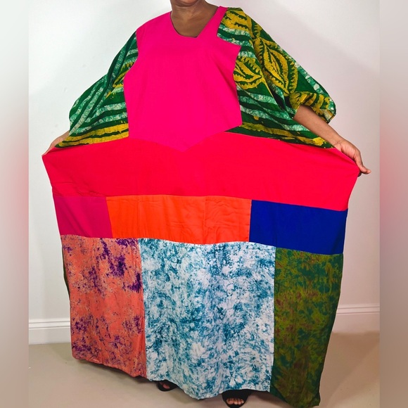 African Print Ankara Multicolor Patchwork Mixed Print Colorful Kaftan Maxi Dress - Picture 4 of 11